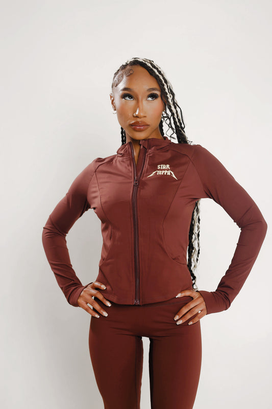 STEPPAZ Signature Zip-Up Leggings Set – Brown